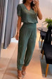 Febedress V Neck Short Sleeve Top High Waist Tapered Pants Set