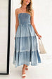 Febedress Strapless Tube Side Slit Ruffle Tiered Denim Dress