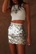 Febedress Elastic Waist Sequin Bodycon Mini Skirt