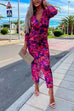 Febedress Deep V Neck Long Sleeve Ruched Slit Printed Bodycon Dress