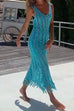 Febedress Hollow Out Sleeveless Tassel Beach Cover Up Dress