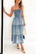 Febedress Strapless Tube Side Slit Ruffle Tiered Denim Dress