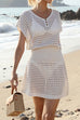 Febedress Short Sleeves Hollow Out Waisted Beach Cover Up Dress