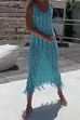 Febedress Hollow Out Sleeveless Tassel Beach Cover Up Dress