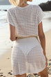 Febedress Short Sleeves Hollow Out Waisted Beach Cover Up Dress