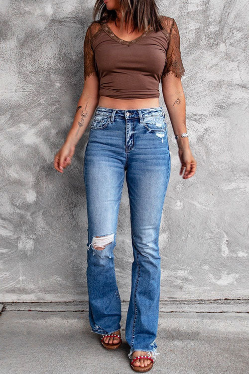 Febedress Distressed Bell Bottoms Ripped Jeans