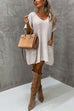 Febedress Oversized V Neck Short Sleeves Pocketed Poncho Sweater