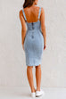 Febedress Adjustable Straps U Neck Slit Denim Bodycon Cami Dress