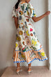 Febedress Puff Sleeve Food Printed Swing Maxi Vacation Dress