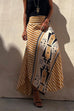 Febedress High Waist Stripes Splice Printed Maxi Irregular Skirt