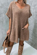 Febedress Oversized V Neck Short Sleeves Pocketed Poncho Sweater