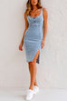 Febedress Adjustable Straps U Neck Slit Denim Bodycon Cami Dress