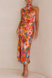 Febedress Tie Back Halter Sleeveless Waisted Maxi Floral Dress