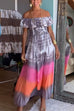 Febedress Ruffle Off Shoulder High Slit Tie Dye Maxi Swing Dress