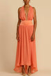 Febedress Deep V Neck Halter Backless Flowy Maxi Party Dress