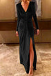 Febedress Deep V Neck Ruched Split Velvet Maxi Dress(5 Colors Available)