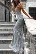 Febedress Sequin V Neck Backless Maxi Cami Mermaid Party Dress