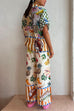 Febedress Cotton Linen Short Sleeves Shirt Wide Leg Pants Fruit Printed Set