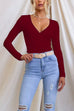 Febedress Wrap V Neck Long Sleeves Slim Fit Bottoming Top