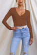 Febedress Wrap V Neck Long Sleeves Slim Fit Bottoming Top