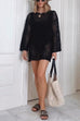 Febedress Long Sleeves Hollow Out Crochet Beach Cover Up Dress