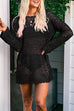 Febedress Long Sleeves Hollow Out Crochet Beach Cover Up Dress