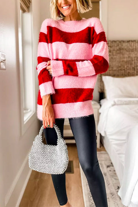 Febedress Round Neck Striped Cute Pullover Sweater