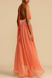 Febedress Deep V Neck Halter Backless Flowy Maxi Party Dress