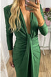 Febedress Deep V Neck Ruched Slit Maxi Bodycon Dress