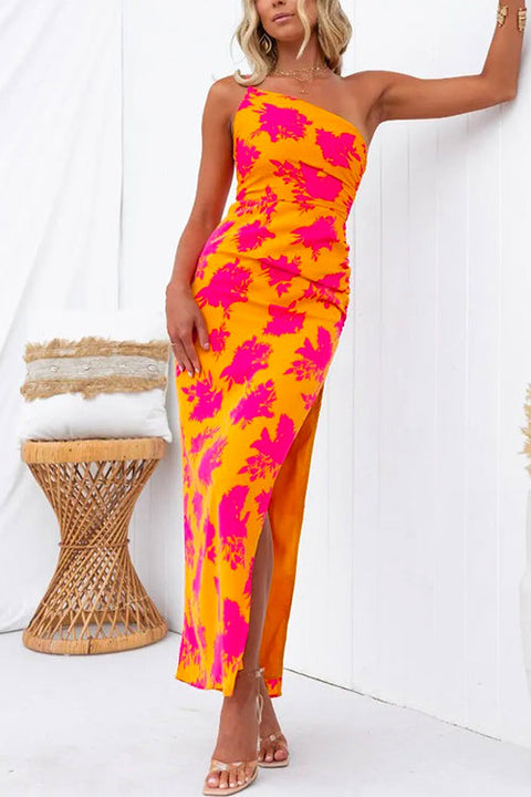 Febedress One Shoulder Side Split Printed Cami Maxi Dress