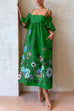 Febedress Cold Shoulder Ruffle Sleeves Bow Knot Back Floral Maxi Dress