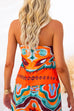 Sleeveless Halter Backless Color Block Print Top