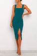 Febedress Square Collar Slit Midi Bodycon Cami Dress