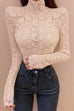 Febedress Turtleneck Long Sleeves Hollow Out Lace Top