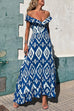 V Neck Waisted Boho Print Ruffle Maxi Dress