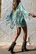 Febedress Tie Dye Long Sleeves Tassle Mini Dress