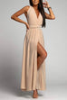 Febedress V Neck Sleeveless Back Criss Cross High Slit Maxi Party Dress