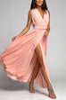 Febedress V Neck Sleeveless Back Criss Cross High Slit Maxi Party Dress