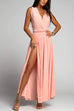 Febedress V Neck Sleeveless Back Criss Cross High Slit Maxi Party Dress