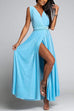 Febedress V Neck Sleeveless Back Criss Cross High Slit Maxi Party Dress