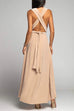 Febedress V Neck Sleeveless Back Criss Cross High Slit Maxi Party Dress