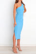 Febedress One Shoulder Sleeveless Side Split Ruched Midi Dress