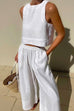 Febedress Solid Crewneck Crop Tank Top Elastic Waist Wide Leg Pants Set