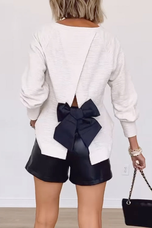 Long Sleeves Bow Back Cut Out Top