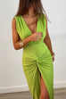 Febedress Deep V Neck Backless Ruched Twist Front Slit Maxi Dress