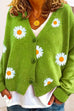 Febedress V Neck Button Up Daisy Embroidery Sweater Cardigan