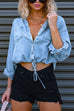 Febedress Long Sleeves Drawstring Hem Cropped Denim Shirt