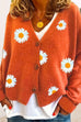 Febedress V Neck Button Up Daisy Embroidery Sweater Cardigan