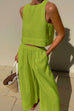 Febedress Solid Crewneck Crop Tank Top Elastic Waist Wide Leg Pants Set