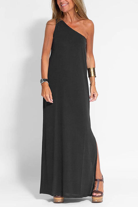 Febedress Sleeveless One Shoulder Side Split Maxi Dress